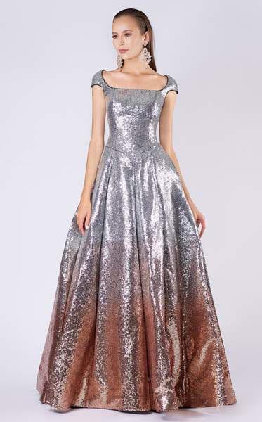 MNM COUTURE - M0052 Ombre Sequined A-line Dress In Silver