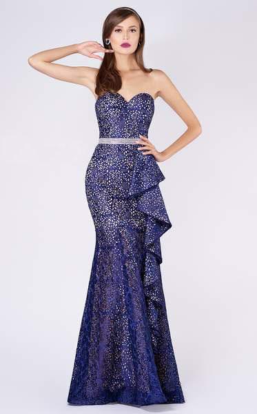 MNM COUTURE - M0054 Cutout Lace Sweetheart Trumpet Dress In Blue