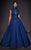 MNM COUTURE - 2444 Floral Applique High Neck Ballgown With Train In Blue