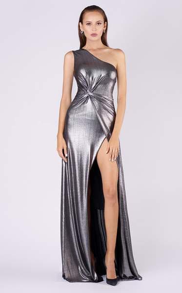 MNM COUTURE - L0050 Sleek One Shoulder A-line Dress With Train In Silver