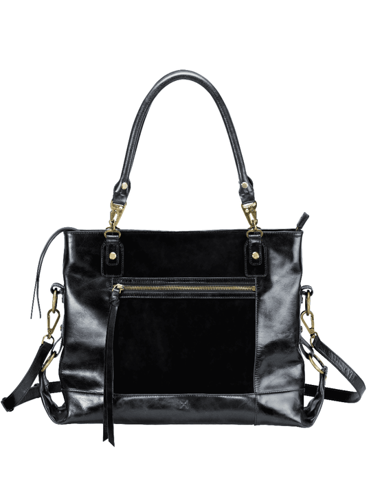 MOFE Handbags -  EUNOIA dual-textured shoulder bag Black/Brass / Genuine Leather