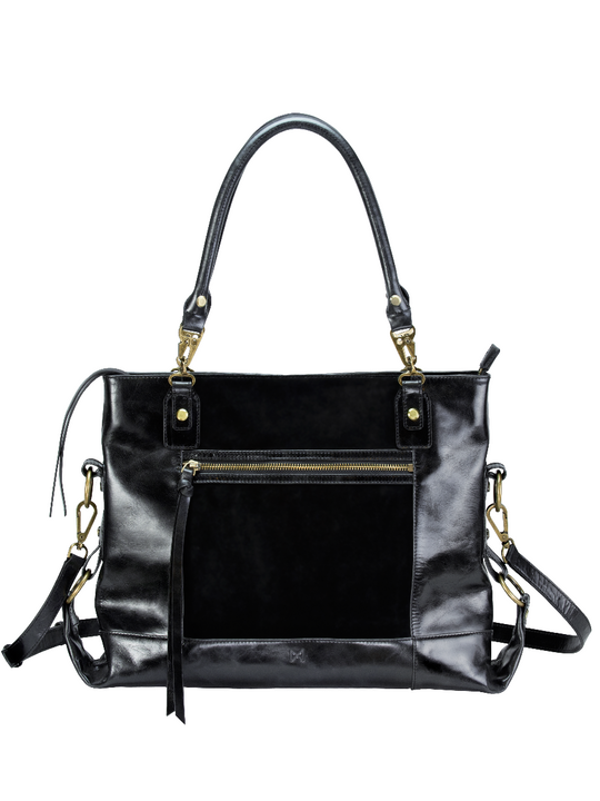 EUNOIA dual-textured shoulder bag Black/Brass / Genuine Leather