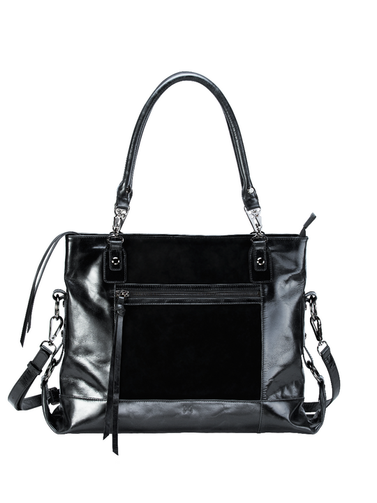 EUNOIA dual-textured shoulder bag Black/Gunmetal / Genuine Leather