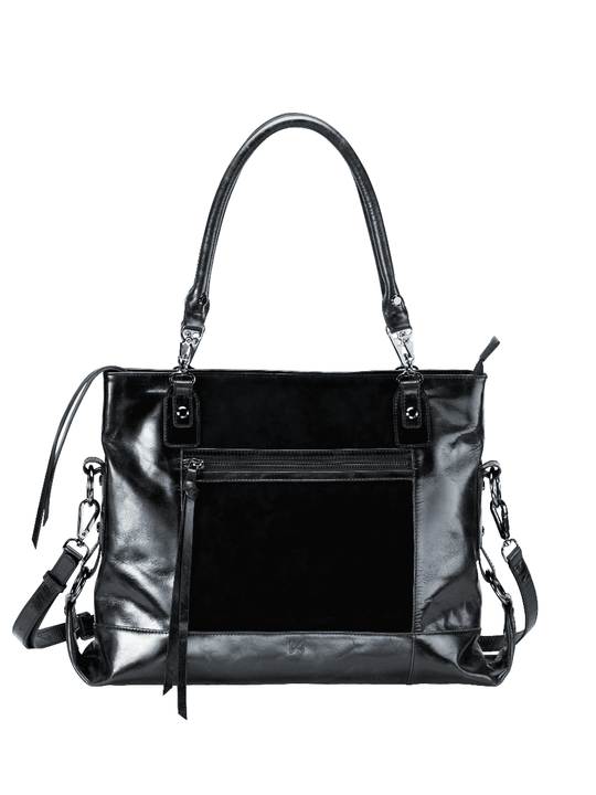 MOFE Handbags -  EUNOIA dual-textured shoulder bag Black/Gunmetal / Genuine Leather
