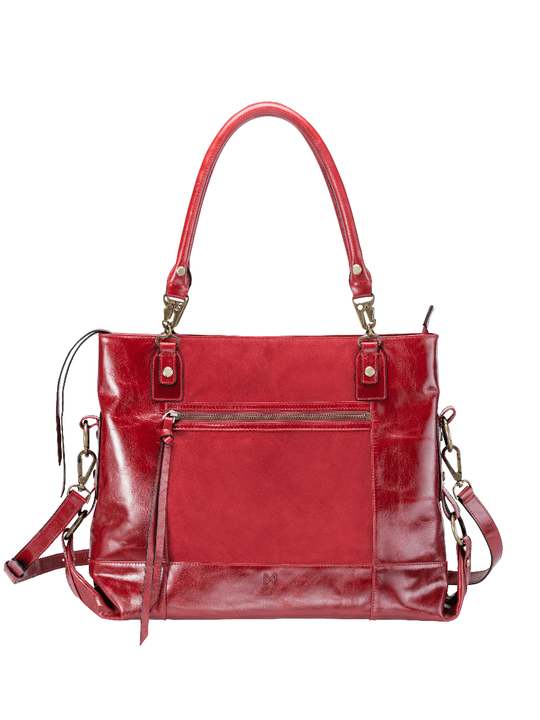 MOFE Handbags -  EUNOIA dual-textured shoulder bag Brick Red/Brass / Genuine Leather