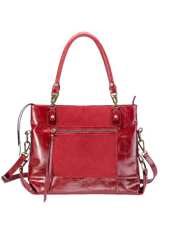 EUNOIA dual-textured shoulder bag Brick Red/Brass / Genuine Leather
