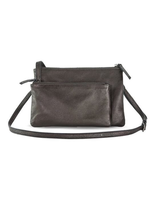 KAIROS 2-pocket crossbody Gold Roast Coffee / Genuine Leather