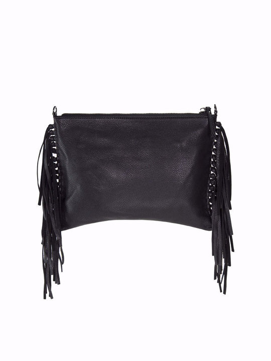KALON fringe crossbody & clutch Black / Genuine Leather