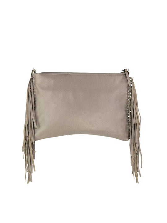 KALON fringe crossbody & clutch Champagne Taupe / Genuine Leather