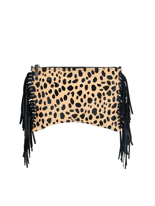 MOFE Handbags -  KALON fringe crossbody & clutch Cheetah/Black / Genuine Leather