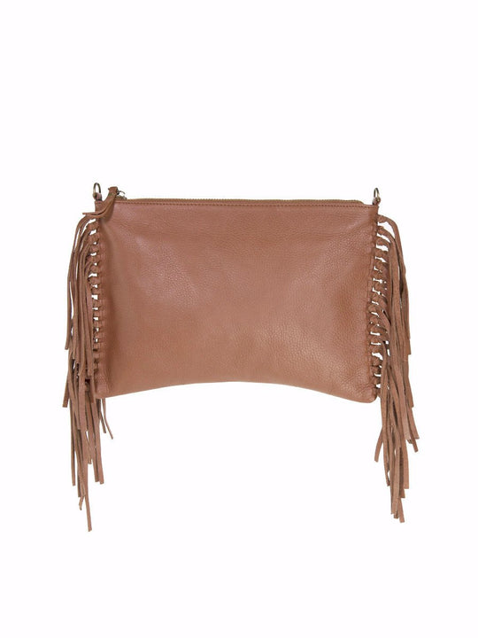 KALON fringe crossbody & clutch Cognac Brown / Genuine Leather