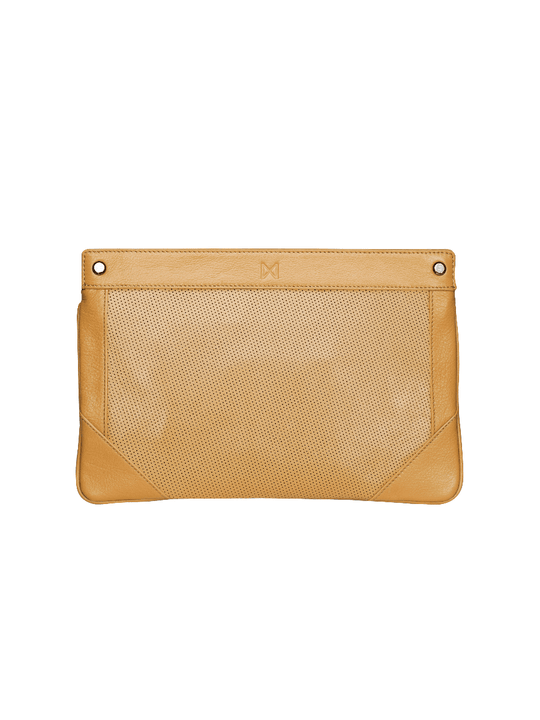 MOFE Handbags -  LACUNA sleek clutch Tan/Gunmetal / Genuine Leather