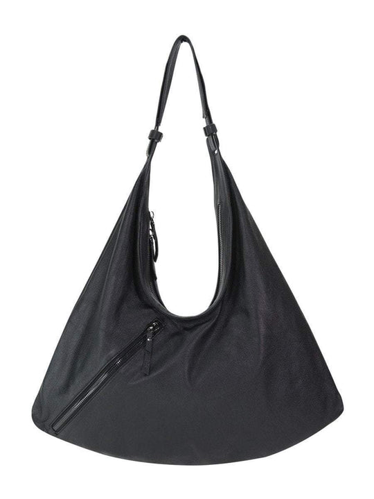 MOFE Handbags -  MERAKI asymmetrical zipper shoulder bag Black/Gunmetal / Genuine Leather