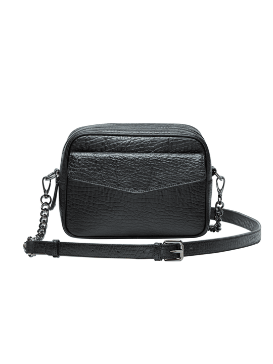 MOFE Handbags -  ORENDA dual compartment crossbody Black/Gunmetal / Genuine Leather