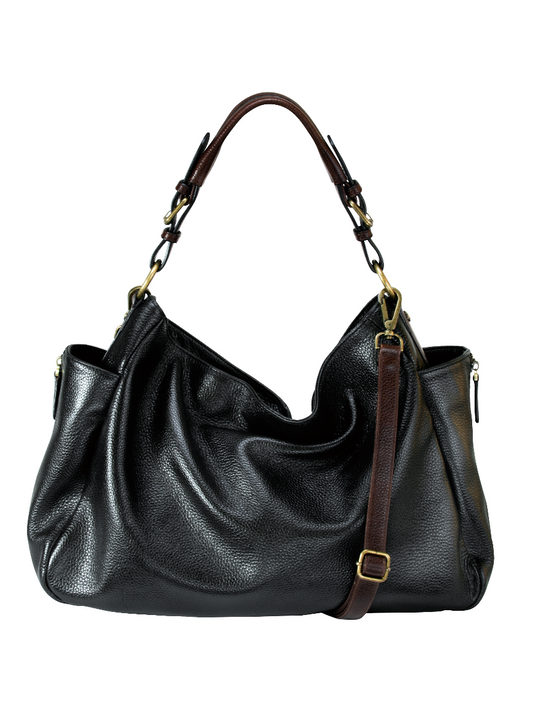 RHAPSODIC slouchy hobo bag Black/Brown / Genuine Leather