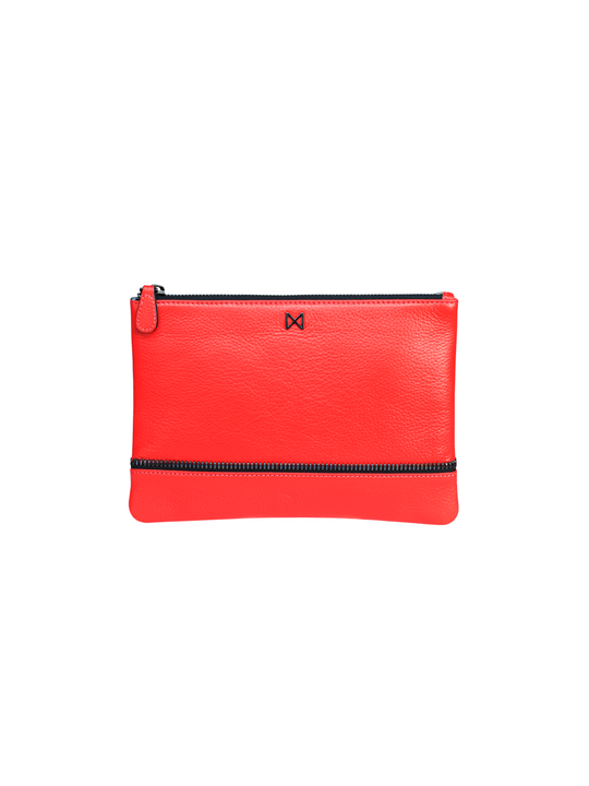 SAGE pouch clutch Tomato/Gunmetal / Genuine Leather