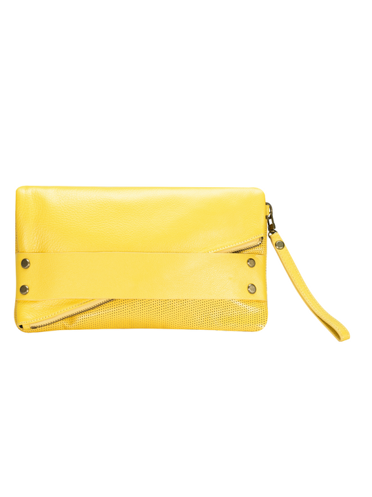 TRIFECTA hand strap clutch Yellow/Brass