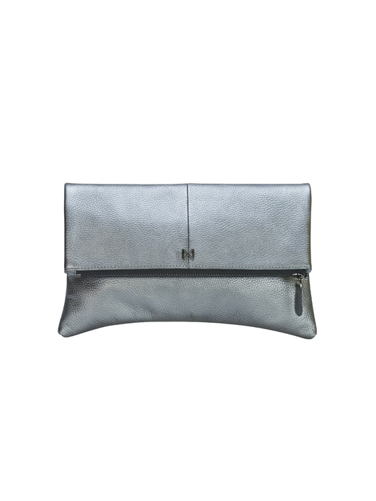 ESOTERIC foldover clutch Pewter/Gunmetal / Genuine Leather