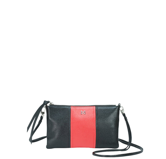 KINETIC colorblock crossbody & clutch Black/Tomato / Genuine Leather