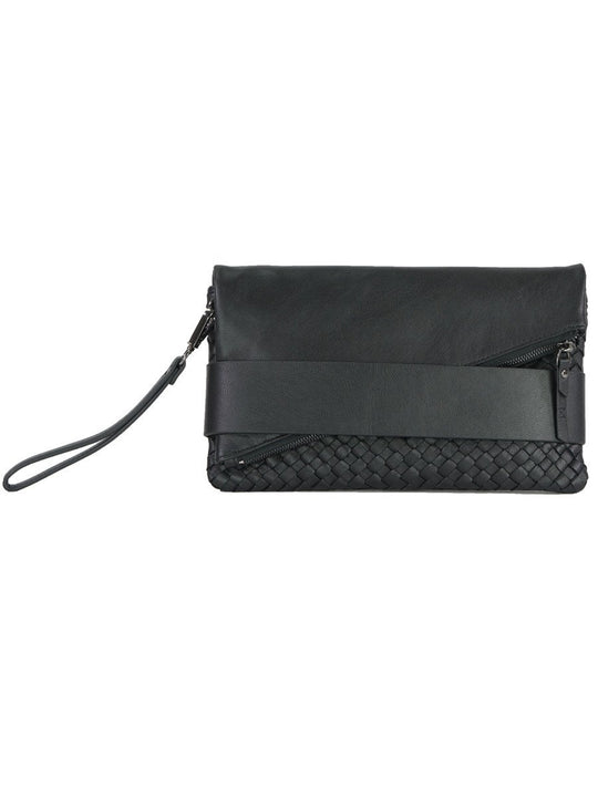 TRIFECTA woven hand strap clutch Black / Genuine Leather