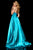 Sherri Hill - 52195 V Neck Spaghetti Straps A-Line Satin Dress In Blue and Green