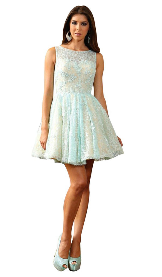 Lace Illusion Jewel A-line Cocktail Dress