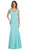 May Queen Cap Sleeves Lace V-neck Trumpet Evening Gown MQ-1217 in Blue
