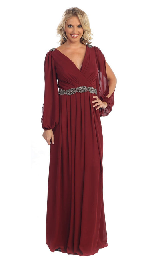 Split Bishop Sleeve Chiffon Formal Dress