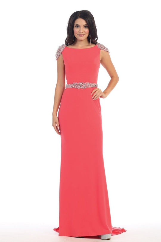 May Queen - MQ-1156 Bedazzled Bateau Sheath Evening Dress