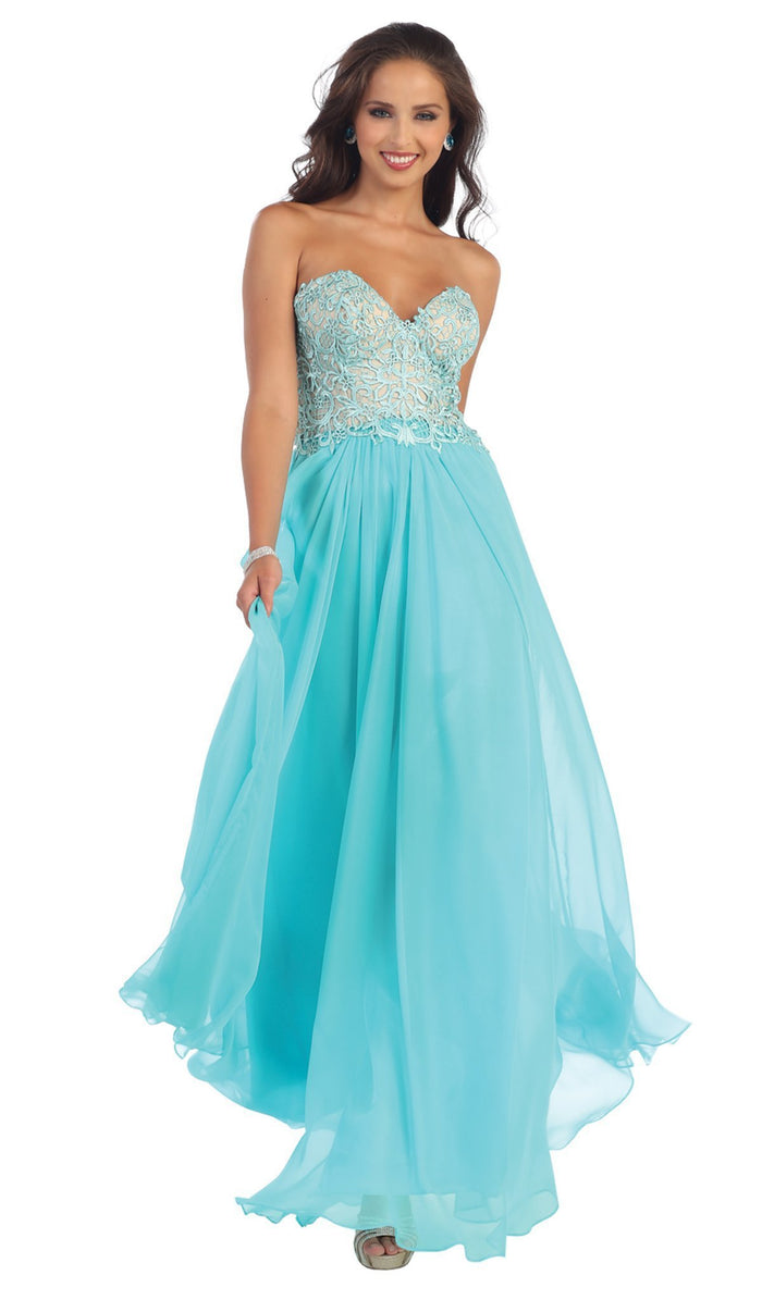 Glistening Strapless Prom Dress with Long Tulle Skirt