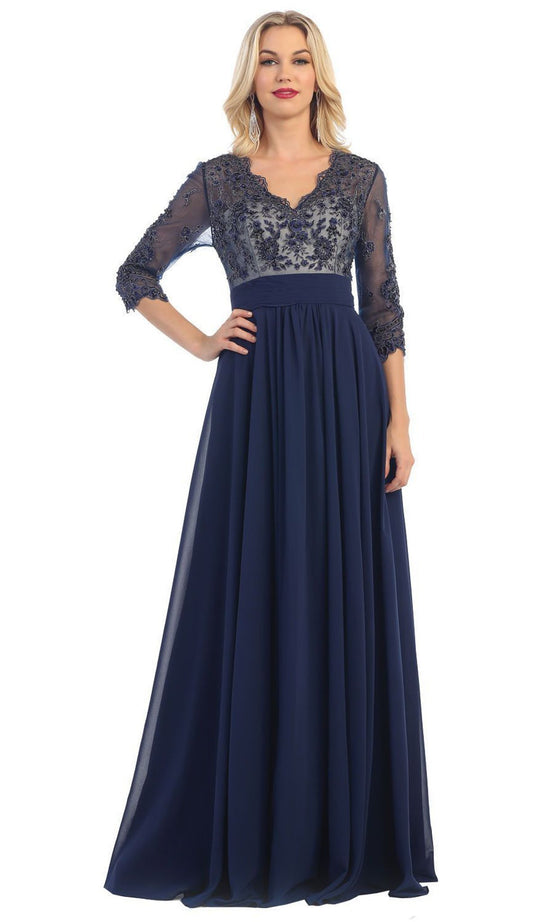 Quarter Sleeve Illusion Empire Formal Dress