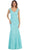 Aqua Lace V-neck Trumpet Evening Dress