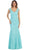 Aqua Lace V-neck Trumpet Evening Dress