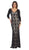 May Queen - MQ1254 Overlaid Lace V-Neck Sheath Evening Gown in Black