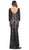 May Queen - MQ1254 Overlaid Lace V-Neck Sheath Evening Gown in Black