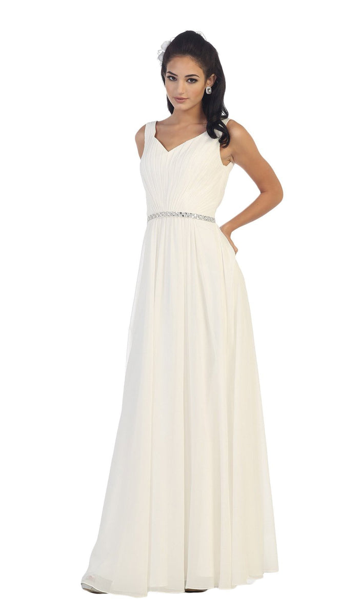Jeweled V-Neck Chiffon A-Line Evening Dress