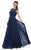 May Queen - MQ1428 Cap Sleeve Lace Applique Long Dress in Blue