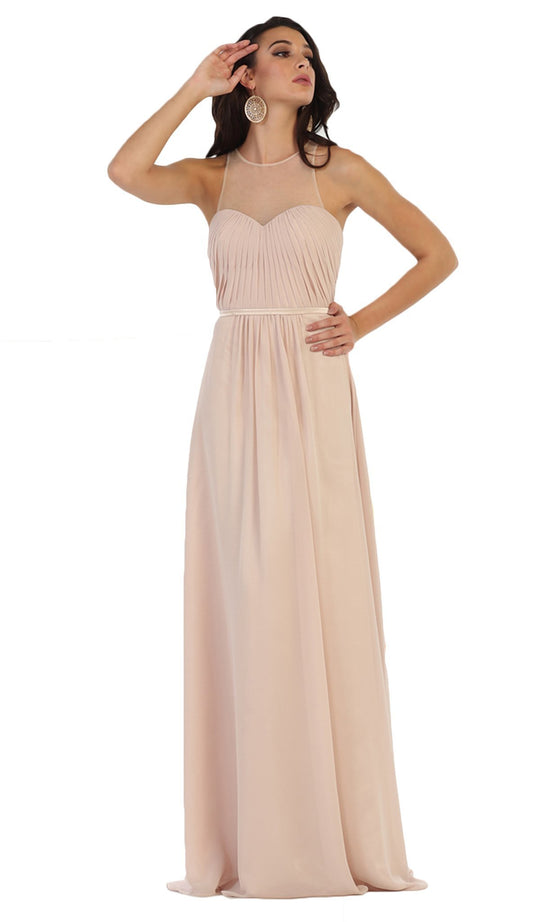 May Queen - Pleated Illusion Halter A-line Evening Dress