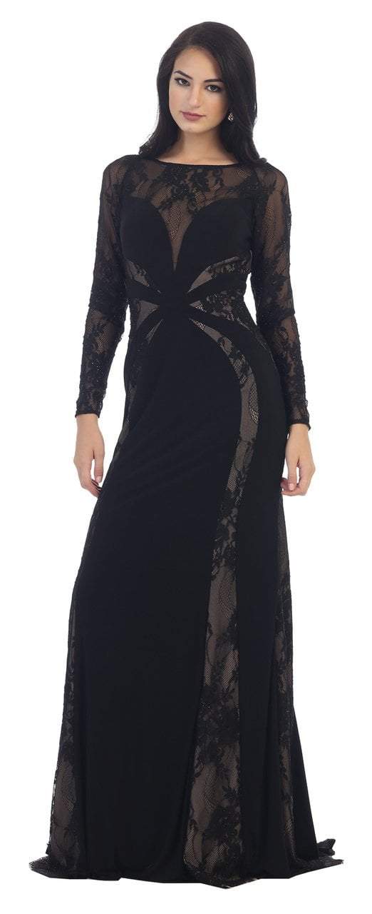 May Queen - Sheer Lace Sheath Long Dress in Black