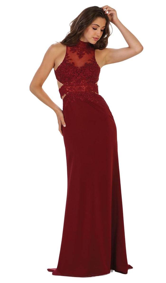 Embroidered High Sheath Prom Dress
