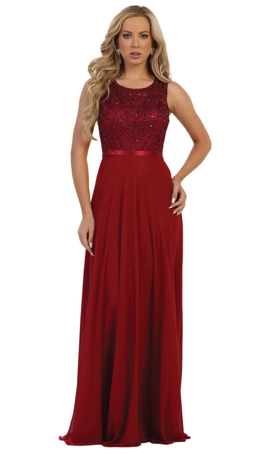 May Queen - MQ1519 Cap Sleeve Soutache Adorned A-Line Bridal Gown in Red