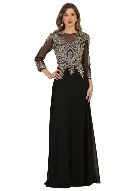 May Queen Lace Illusion Bateau Fitted Dress - 1 pc Black/Gold In Size 2XL Available In Black/Gold