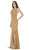 May Queen - MQ1582 Plunging Beaded Tri-Band High Slit Gown In Gold