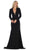 May Queen - MQ1583 Long Sleeve Deep V-neck Trumpet Dress In Black
