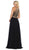 May Queen - MQ1586 Stripe Beaded Illusion Jewel Chiffon Gown In Black and Gold