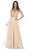 May Queen - MQ1586 Stripe Beaded Illusion Jewel Chiffon Gown In Nude