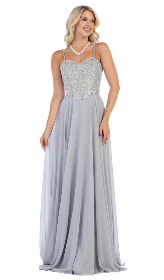 May Queen - MQ1588 Sequin Embellished A-Line Gown In Silver