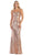 May Queen - MQ1600 Allover Sequin Strappy Back Evening Gown In Gold and Pink