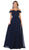 May Queen - MQ1601B Applique Off-Shoulder A-line Gown In Navy