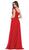 May Queen - MQ1602B Floral Appliqued Off-Shoulder Dress In Red